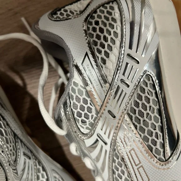 Bottega Style White and Gray Athletic Sneakers - Picture 5 of 6